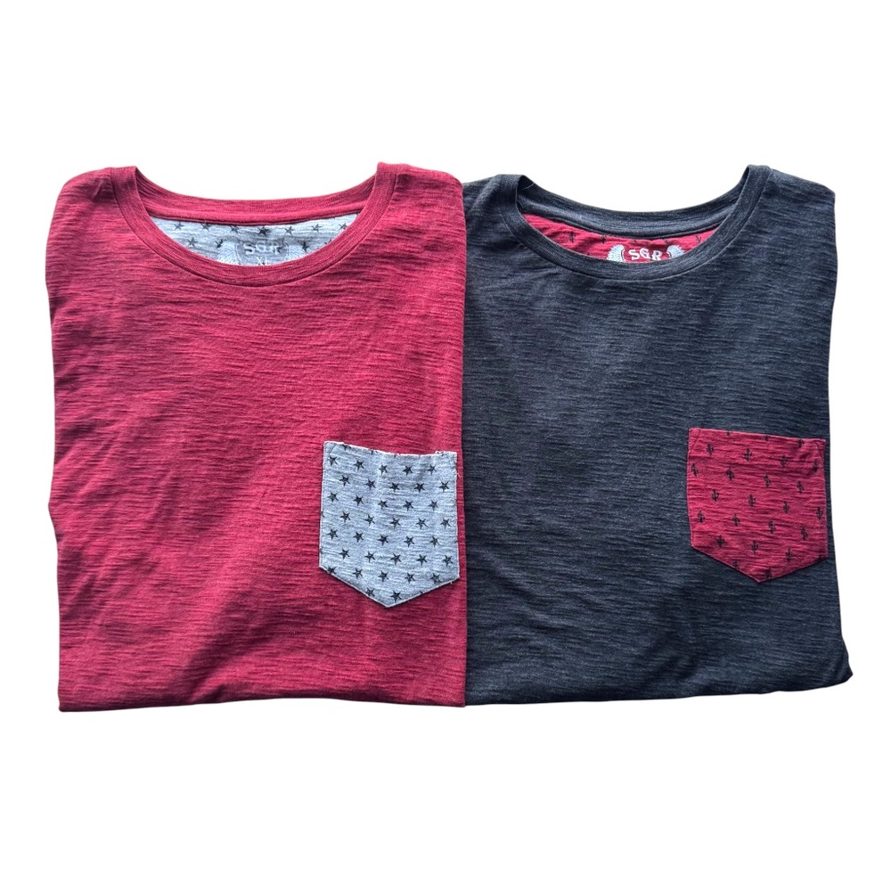 SGR Men’s Short Sleeve Pocket 2 T-Shirts - Red & Gray  - XL